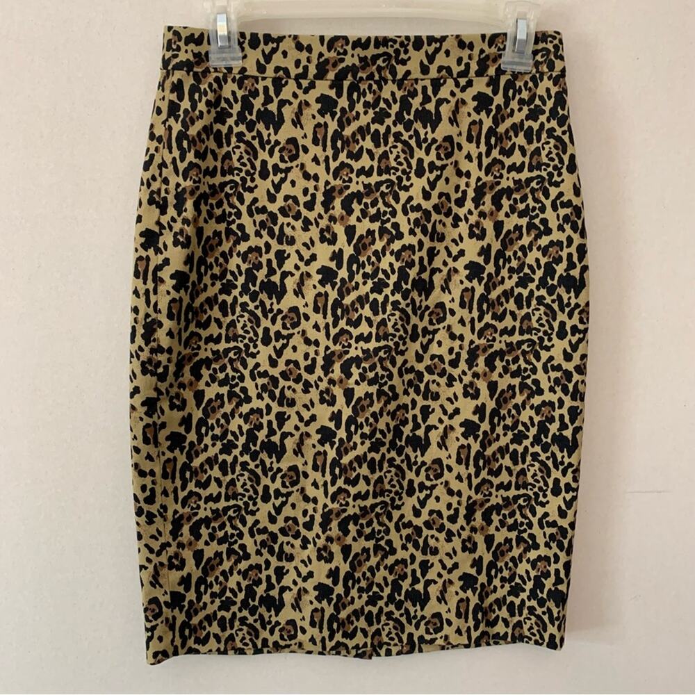 Jcrew Leopard Print Bi-Stretch No 2 Pencil Skirt AK697‎ Womens 00 Neutral